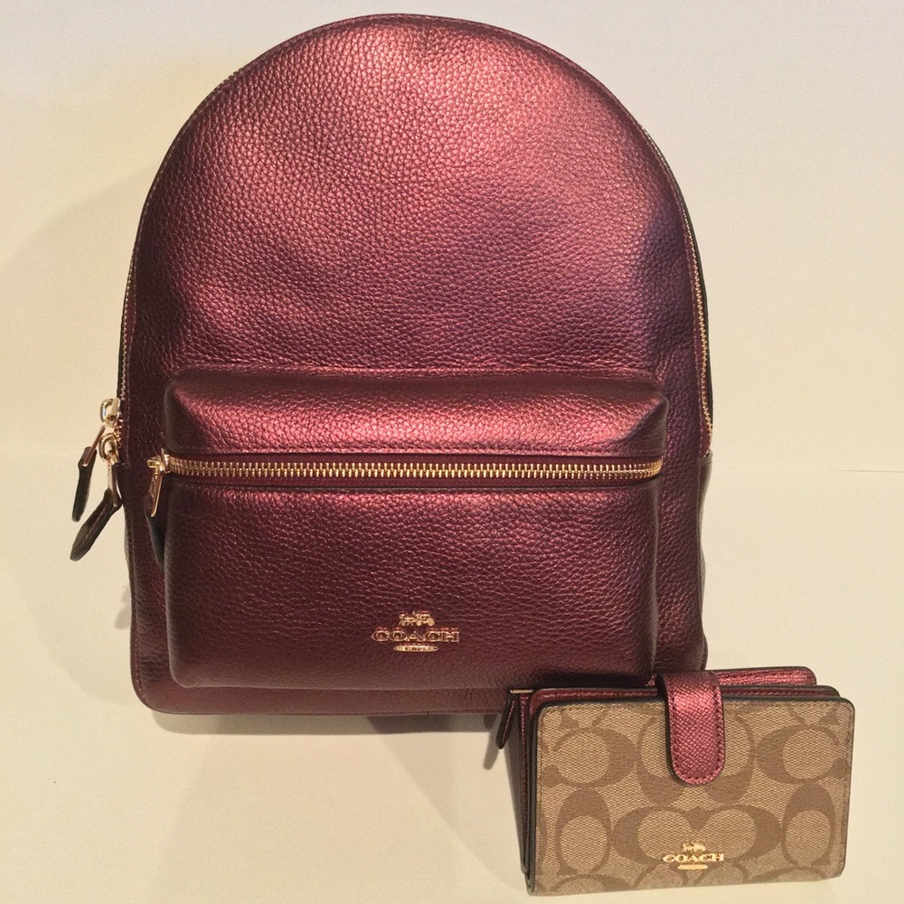 NWT Coach Metallic Charlie Backpack and Wallet